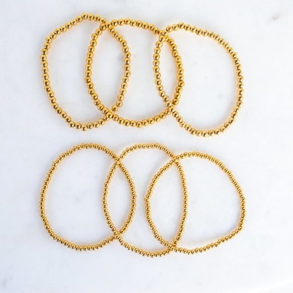 Bundle 2 Gold Beaded elastic Bracelets EASY to wear WATERPROOF Gold Bracelet - Picture 5 of 14